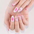 evpct 3D Flower French Tip Press on Nails Short Almond, Nude Pink White Glossy Fake Nails with Peach Flower & Rhinestones Designs, Stick on Nails with Nail Kit, 24Pcs Reusable Stick on Nail Kit Women