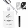 Beetles Cat Eye Gel Top Coat，2 in 1 Top Coat Gel Nail Polish & Cat Eye Magnetic Effect No Wipe - Shine Finish and Long Lasting, Soak Off LED Nail Lamp Nail Art Design Manicure Diy at Home