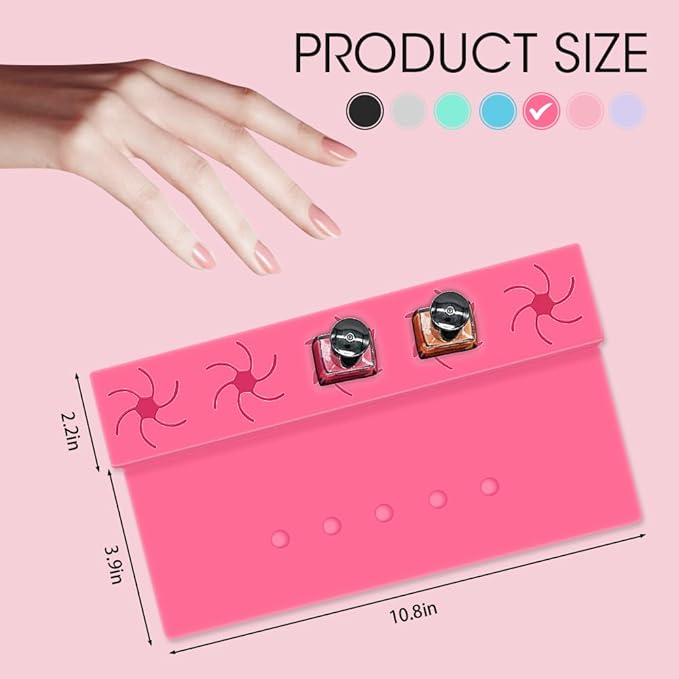 Nail Polish Holder,Silicone Hand Rest Mat Fingernail Painting Tools 2 in 1 Art Accessories Organizer Case Set with Anti-Spill Bottle Stand and Finger Separators for Pedicure Manicure-Rose Red