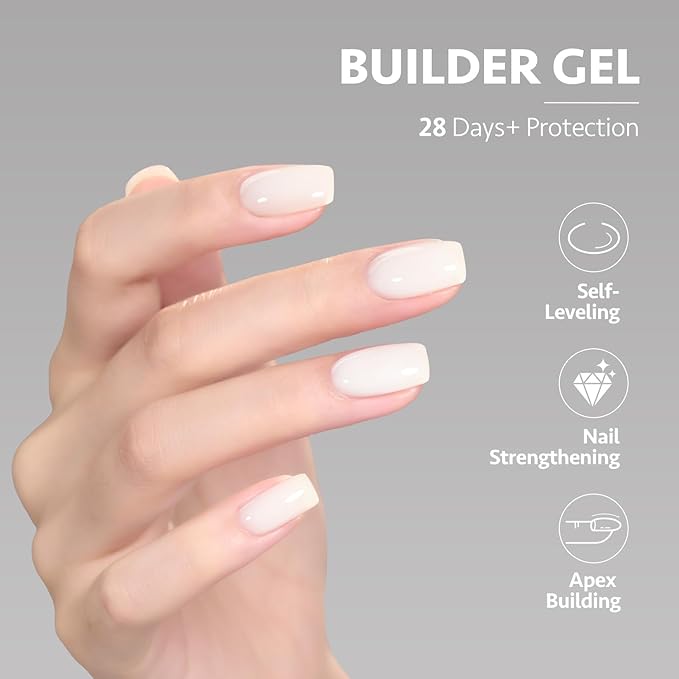 GAOY Builder Gel for Nails, 16ml Nail Strengthener in a Bottle, Nail Extension Hard Gel, Soak Off Long Lasting UV Light Cure, 1731 Milky White, Base Coat Top Coat Needed