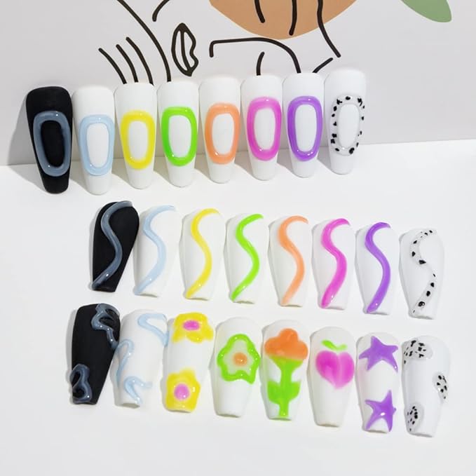 3D Nail Art Gel Sculpting for Design - 8 Colors Clear White Embossing Tube for Carving Modeling Painting Drawing - Home DIY Manicure