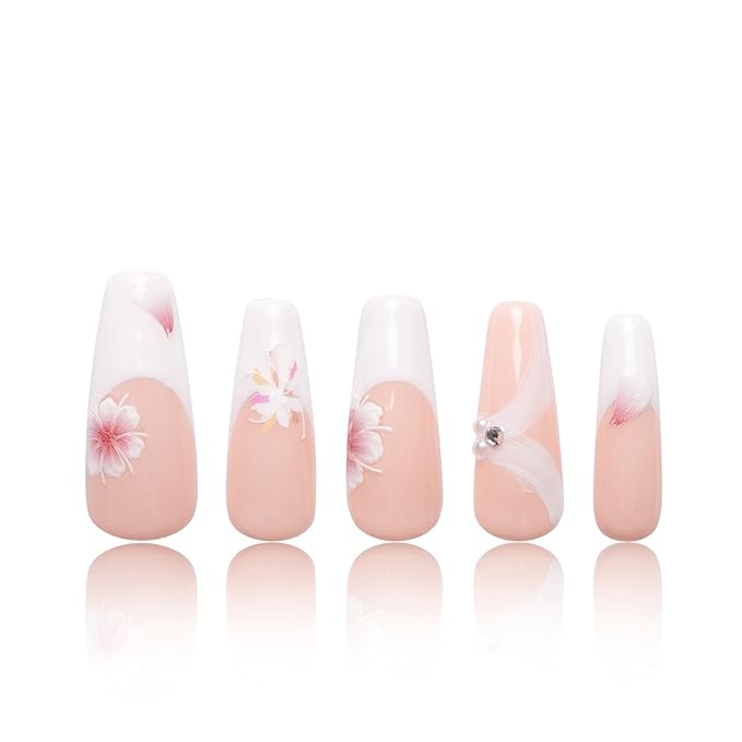 LOVFUL Press on Nails Falling | Handmade with Full Covered Crystals | Reusable Full Cover Nails | Coffin Classic Regular 1.3 in | H277-S