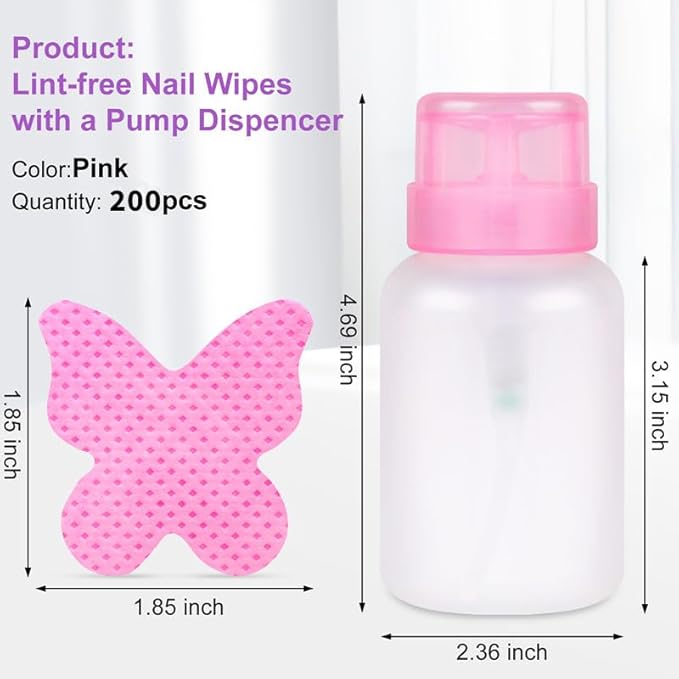 200pcs Nail Cotton Pads, 1 Pull-Off Pump-Style Bottle suitable for nail care wipes, nail cleaning pads, mascara extension glue cleaning wipes care product sets (pink)