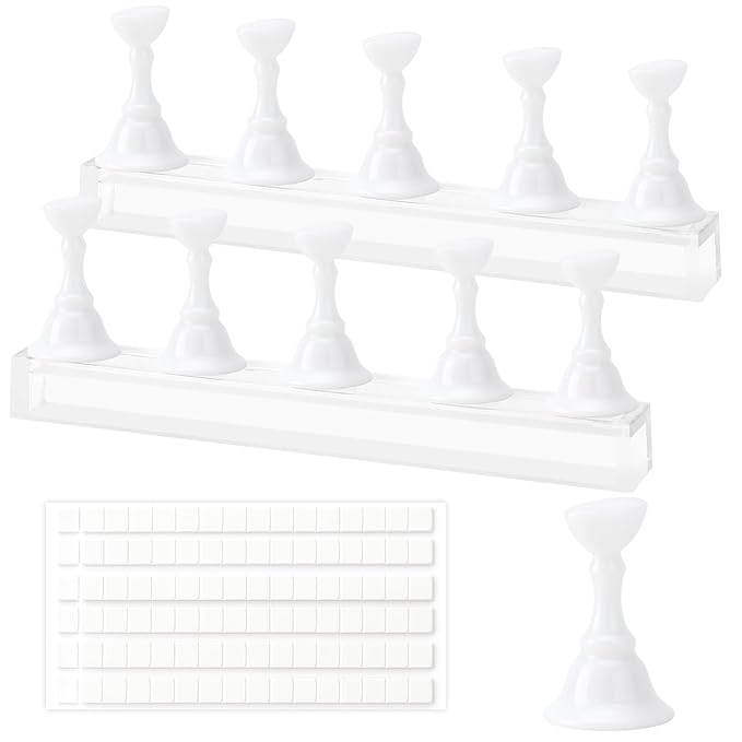 Nail Stand Nail Holder for Painting Nails 2 Sets Press on Nails Stand Display with 96 Pcs Reusable Adhesive Putty Clay Magnetic Acrylic Nailss Art Tools Accessories for Home DIY Salon Supplies White
