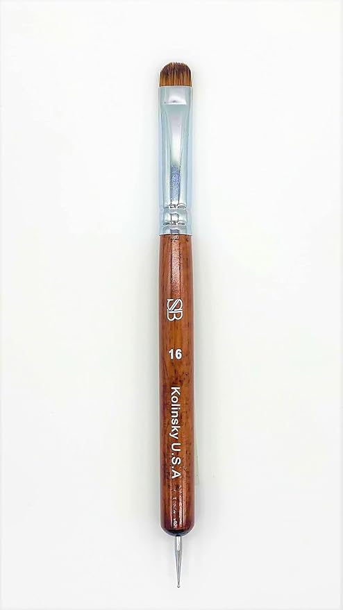 Premium Kolinsky French Brush (Size 16 with Dotting Tool, Wood Handle)