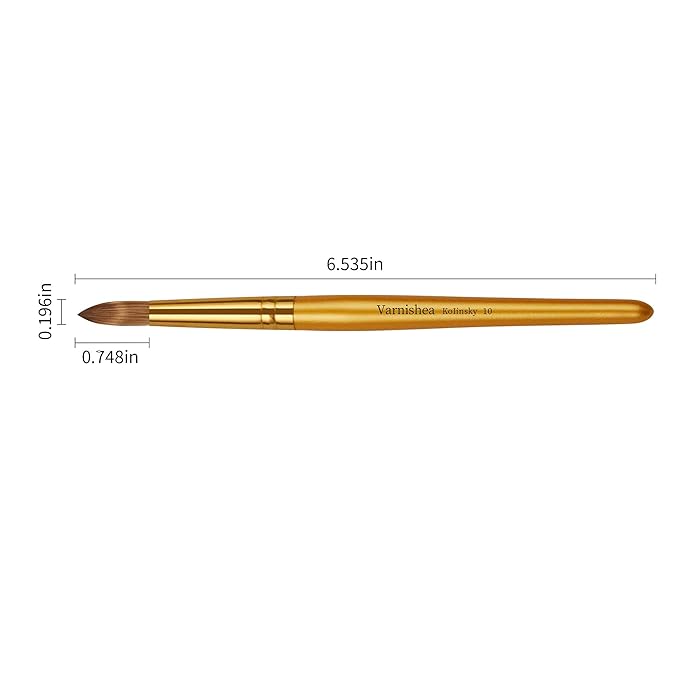 Kolinsky Acrylic Nail Brush Golded Solid Wood Handle Professional Manicure Brushes for Powder Nail Acrylic Application - Salon & DIY Nail Art Essentials - Size 10, 1.0 Count