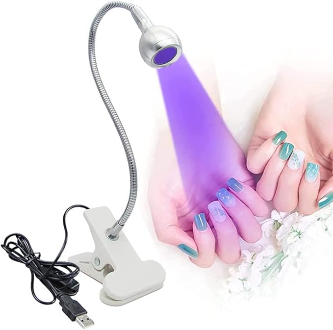 UV Light for Nails, Mini UV Lamp for Gel Nails LED Curing Lamp with Flexible Gooseneck & Clamp 3W Portable Small Manicure Nail Dryer for Resin Curing Nail Art