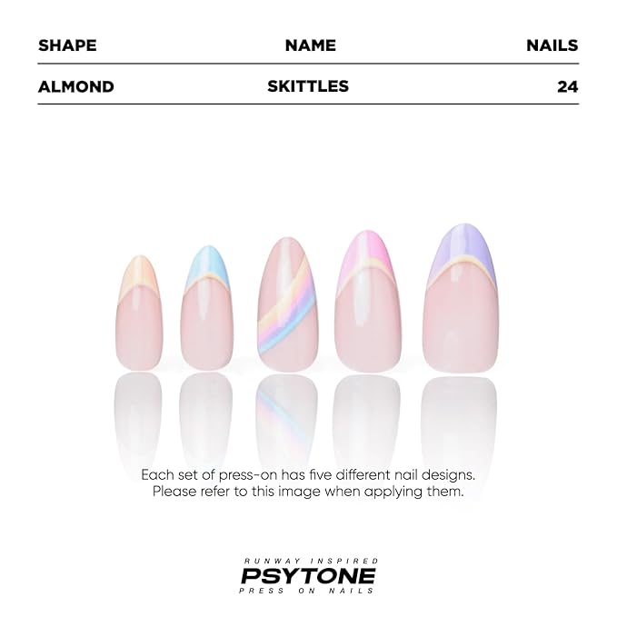 PSYTONE Colorful French Tip Press on Nails Short Square Cute Rainbow Fake Nails Press ons Glossy Full Cover Glue on Nails Natural Nude False Nails Acrylic Stick on Nails for Women Girls 30 Pcs