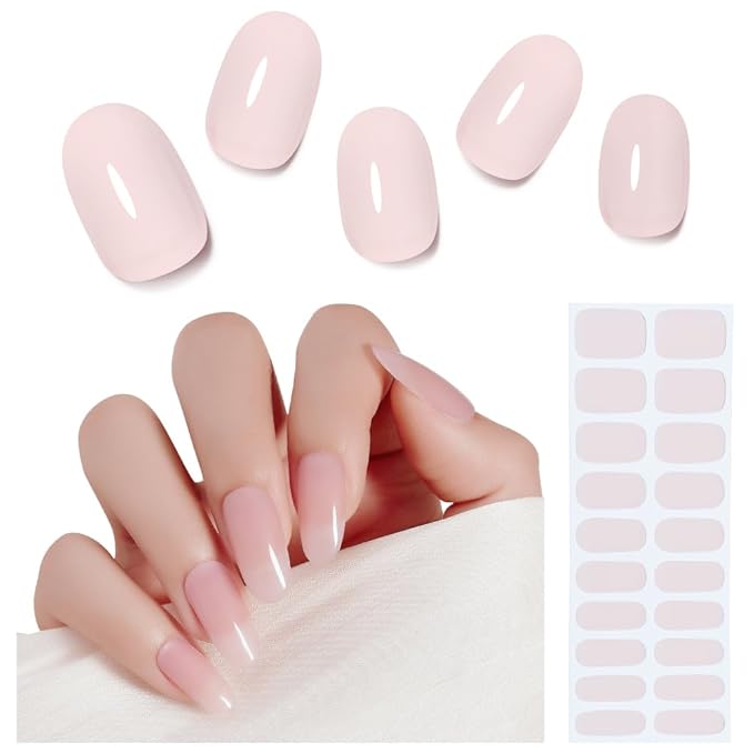 Arte Clavo Semi Cured Gel Nail Strips, 20 Pcs Gel Nail Stickers with UV Light Required, Salon Quality, Long Lasting, Easy Apply and Remove (Skin Pink)