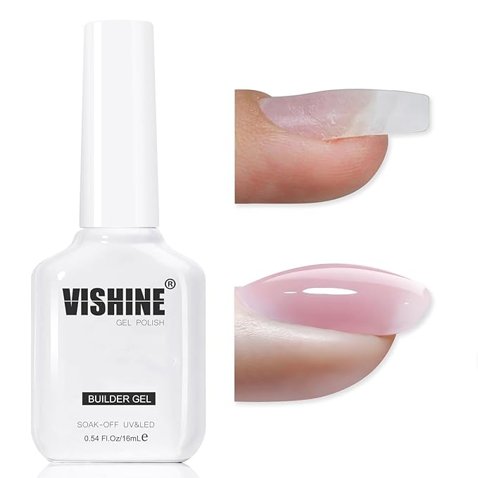 Vishine Builder Nail Gel for Nails, 8-in-1 Pastel Pink Builder Strengthener Jelly Hard Extension Gel Base Rhinestone Nails Thickening in A Bottle E055