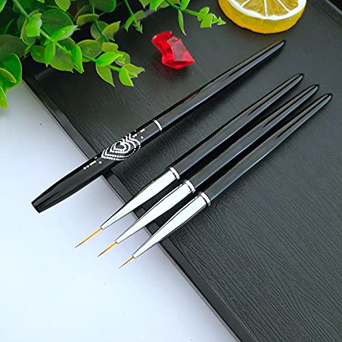 Nail Art Liner Brushes, 7mm/9mm/11mm UV Gel Painting Nail Art Design Brush Metal Handle Nail Drawing Pens (3PCS, Black)