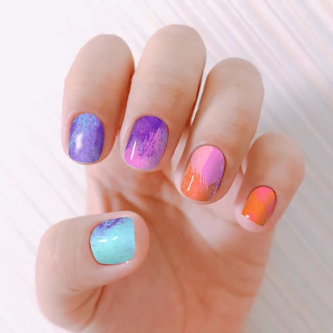 WOKOTO 12 Sheets Macarons Colors Gradient Nail Polish Strips, Marble Nail Stickers Full Wraps for Women Nail Art Wraps Colorful Graffiti Sticker Nails for Women Gel Nail Strips Kit