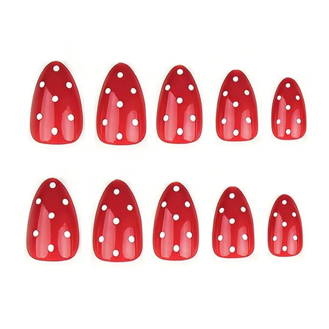 Red Press on Nails Polka Dot Fake Nails Christmas Short Almond False Nails Press ons Reusable Glue on Nails Acrylic Artificial Cute Stick on Nail for Women Nail Manicure 24Pcs