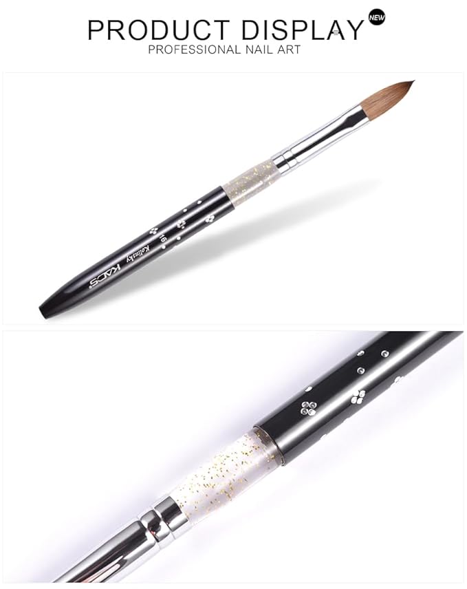 Size 16# Black 100% Kolinsky Sable Acrylic Nail Art Brushes UV Gel Nail Painting Pen Brushes (Size 16)