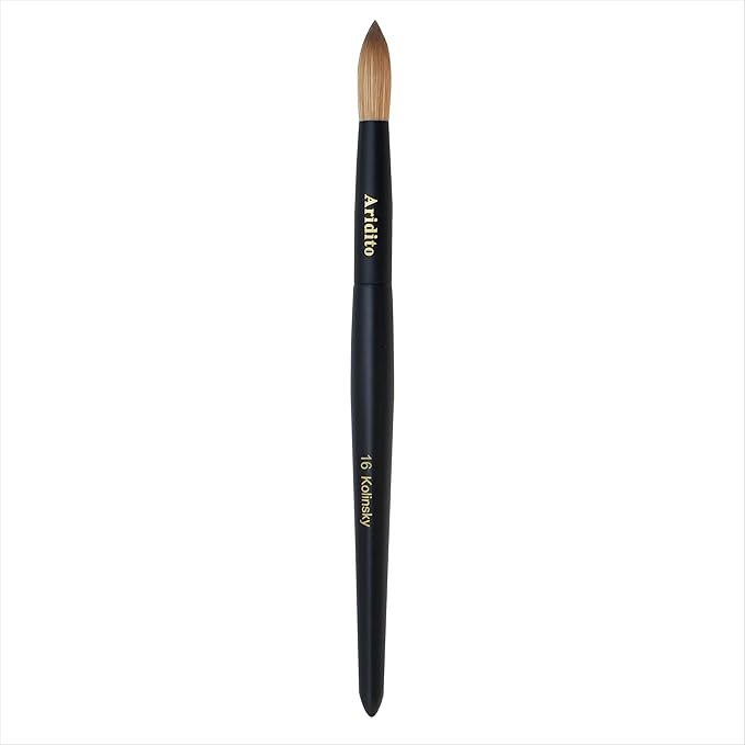 Kolinsky Round Head Acrylic Nail Art Brush Set, Black Wooden Handle, Silver Metal, Size 8 10 12 14 16 18, for Professional Manicure DIY Home Salon (16# Kolinsky)