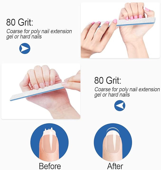 Nail Files 50pcs-Nail File 80/80 Grit for Acrylic Nails, Rough Nail Files Emery Boards for Artificial Nails, Fake Nails, Professional Double Sided Jumbo Zebra Nail File