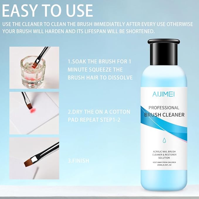 AIJIMEI Acrylic Nail Brush Cleaner - Liquid Paint Brush Cleaner for Acrylic Powder Gel Polish Brush Nails Artists 250ml/8.5 FL.OZ