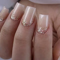 Press on Nails Square - Short Fake Nails with Glitter Design - Winter Full Cover Stick on False Nails - for Women 24 Pcs