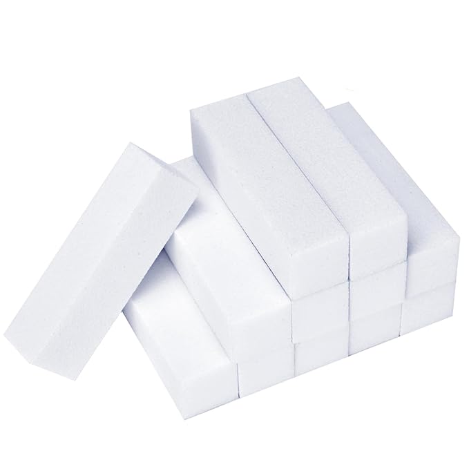 12 Pack Nail Buffer Block 4 Sided Nail File Sanding Block Buffing Blocks for Natural and Acrylic Nails, Medium Grit (White)