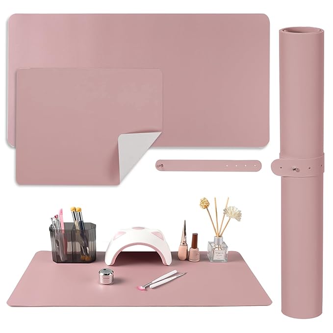Nail Art Table Mat,2 PCS Nude Pink Fordable Soft Microfiber PU Leather Nail Mats, Nail Arm Rest Pad for Acrylic Nails,Manicure Pads Desk Mat for Nail Tech Must Haves Salon Home Nail Supplies