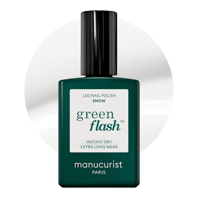 Manucurist Green Flash LED Snow White Gel Nail Polish - White Nail Polish - Vegan, 12-Free, Plant-Based - Strengthens and Protects Nails - Made in France - 0.5 fl oz