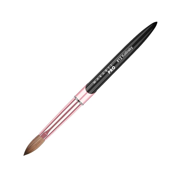 MakarttPro 100% Kolinsky Acrylic Nail Brush #12 – Pure Kolinsky Hair for Smooth Application, Monomer & Acetone Resistant Handle, Anti-Clogging, Durable Professional Nail Art Brush