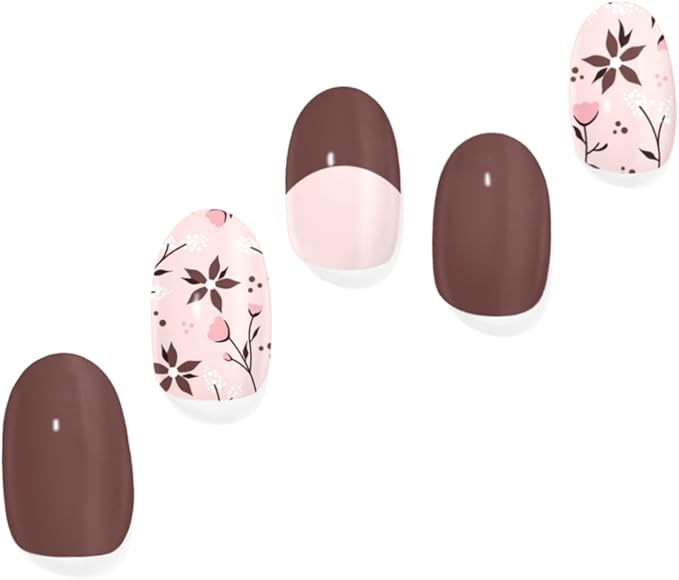 Semi Cured Gel Nail Strips with 30 Pieces - Salon Quality Manicure Kit for Women Easy Application Wraps Includes Prep Pads Nail File Wooden Stick, UV Light Required - Mocha Fleur