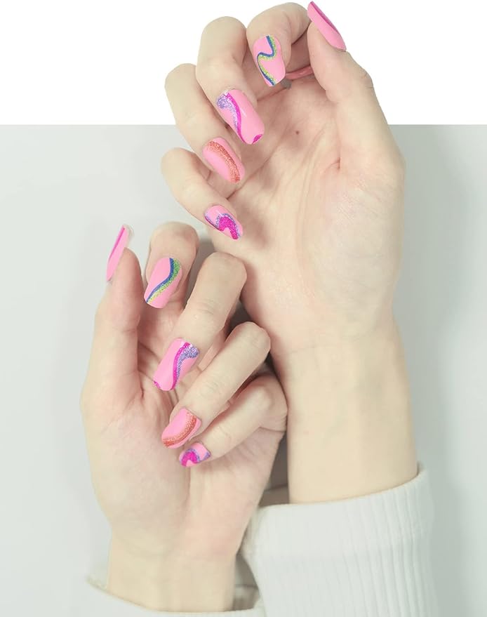 Nail Polish Strips, 32PCS Salon Quality Wraps, Long Lasting Gel Nail Stickers for Women Easy Apply& Remove (Bubble Gum Dark Pink)