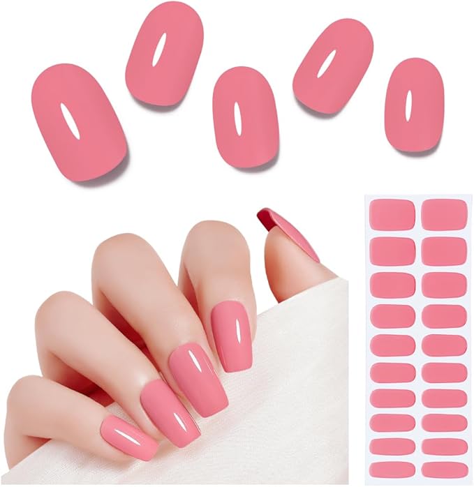 Arte Clavo Semi Cured Gel Nail Strips, 20 Pcs Gel Nail Stickers with UV Light Required, Salon Quality, Long Lasting, Easy Apply and Remove (Bright Coral)
