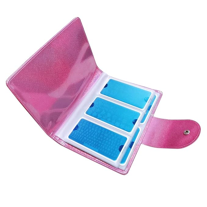 50 Slots Image Stamper Plate Collection Nail Art Stamp Plate Stamping Plates Cases Stamp Nail Template Organzier for 6.0x12.0cm and 9.5X14.5CM Nail Art Plates(Pink)