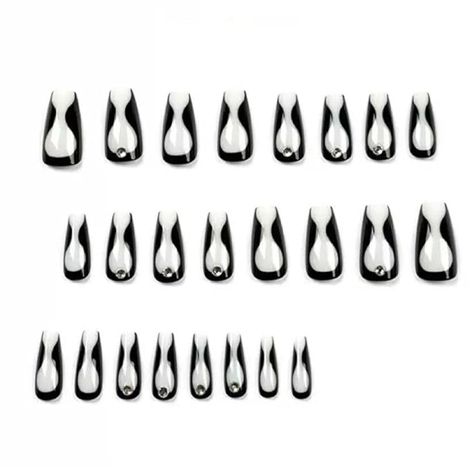 Press On Nails for Women - French Tip Fake nails,BLACK Nails with A Mesmerizing Metallic Finish,24pcs with Jelly Glue
