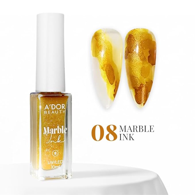 A'DOR BEAUTY Marble Ink for Nails Set - 12 Watercolors & 5 Metallic Shades, Blooming Gel Magic Nail Polish, Nail Art Supplies for Marbling, Veining & Abstract Nail Design - Marble-08