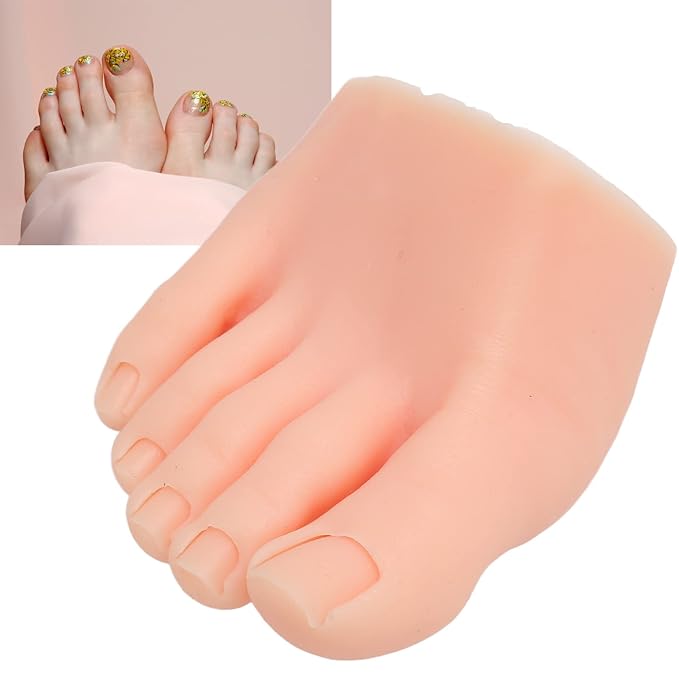 Nails Art Training Display Fake Half Foot Model, Nail Art Foot Model, Light Skin Color Practice Silicone Foot Model (Right)