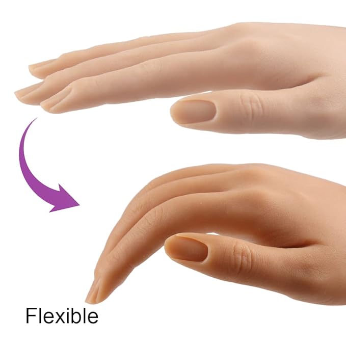 Practice Hand for Acrylic Nails Silicone Female Mannequin Life Size Hand with Insertable Nails for Nail Art Beginners/Nail Salon Artists Single Hand Color 3#