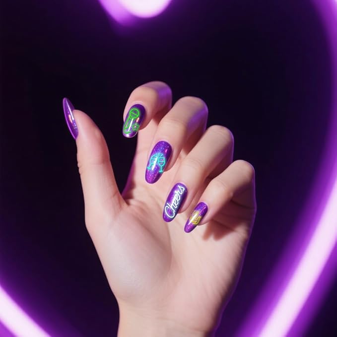 PH PandaHall 4pcs Neon Elements Nail Stamping Plates Flower Letters Nail Art Templates Start Heart Manicure Art Stencils Musical Notes Food Nails Design Stamp for DIY Women Manicures Salon Printing