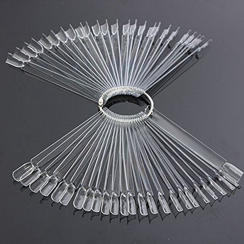 BNP 50 PCS False Nail Art Tips Sticks Nail Polish Color Card Plates Display Polish Board Nail Art Practice Supplies Home DIY Templates (Transparent)