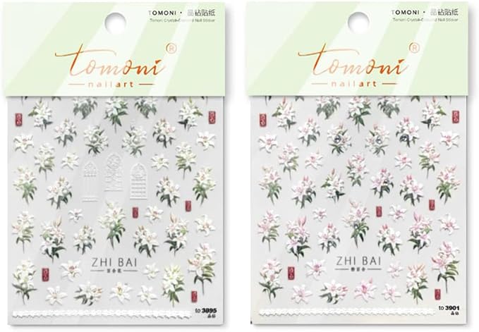 5D Embossed Spring Floral Nail Art Stickers, Lily Design with Elegant Effect for Valentine's Day