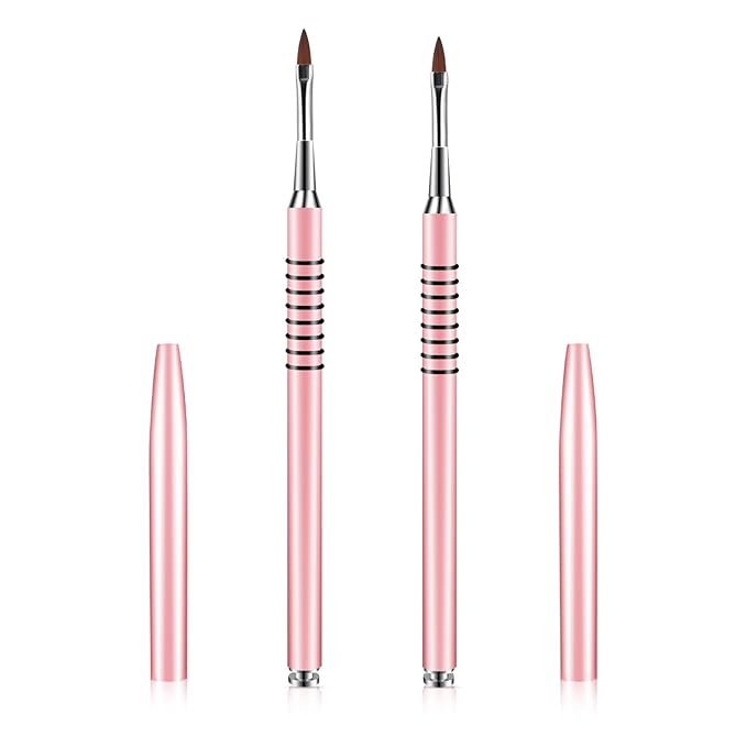 2Pcs 3D Nail Brush for Acrylic Nails Size #2#4 3D Flower Brushes Kolinsky Nail Art Brushes, Nails Design Brush Manicure Tools for Women with Non-Slip Handle, Pink