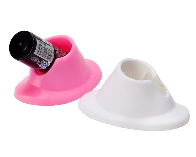 4 Pcs Anti-spill Nail Polish Bottle Stand Soft Rubber Nail Polish Bottle Holder Nail Art Manicure Tools for Nail Organizer Display (White and Pink)