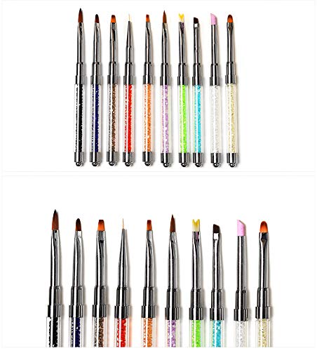 KADS Acrylic Brush Nail Art Brush Rhinestone Powder Brush Acrylic Clear Handle Nail Art Design Paint Pen Manicure Tool for Nails Sculpting (Red)