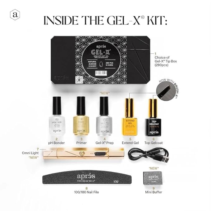 Apres Gel-X Nail Professional Starter Kit, 14 Sizes 00-9 w/ Half Sizes Included, Soft Gel Nail Tips Extension Kit, 2025 Edition (Natural Coffin Short)