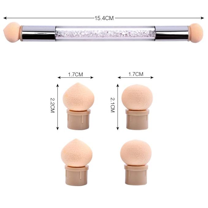 SILPECWEE 3pcs Ombre Nail Brush Set - Nail Art Brushes with 4 Replaceable Sponge Heads - Nylon & Acrylic Handle - Gradient, Sponge & Ombre Nail Design Tools
