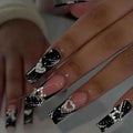 Press on Nails Long Rhinestone Fake Nails Black Square Bling Glossy Artificial Nails Finger Manicure for Women and Girls-24pcs (Long Nails 2)
