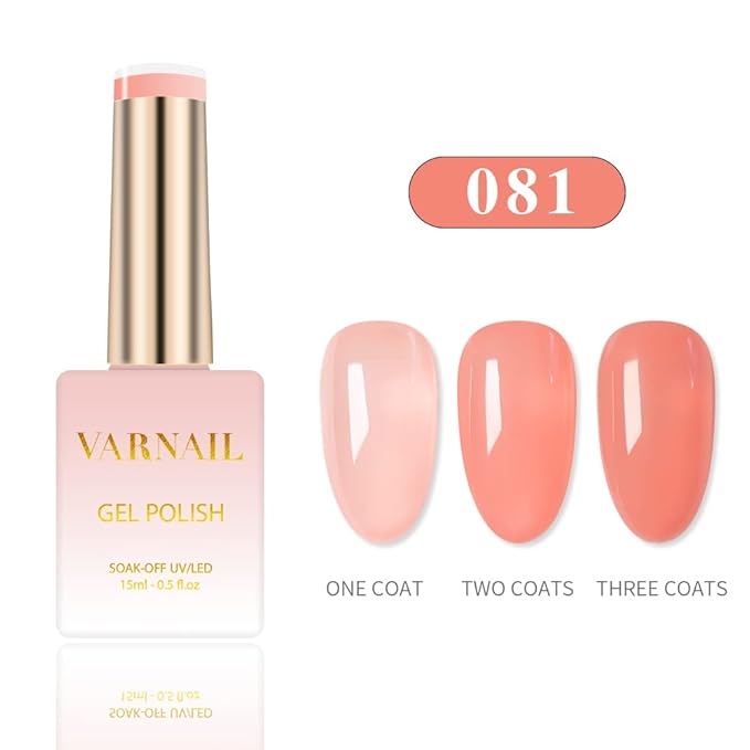 VARNAIL Iced Peach Jelly Gel Nail Polish Kit 6 Colors 15 ml, Translucent Nude Pink Sheer Gel Polish, Salon Quality Soak off UV Light Gel Nail Polish