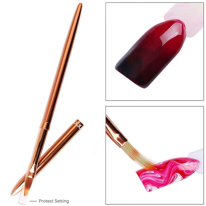 SILPECWEE 1Pc Kolinsky Nail Art Brushes, Ombre Nail Brush Rose Gold Acrylic Nail Design Tool Gradient Color Painting Pen Professional Manicure Brushes Nail Art Tools