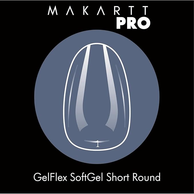 MakarttPro GelFlex Soft Gel Nail Tips – 500pc Box with 14 Sizes (00–9) – Clear Short Round Shape – Lightweight, Durable & Easy to Apply Nail Extension Tips for Professional Nail Technicians