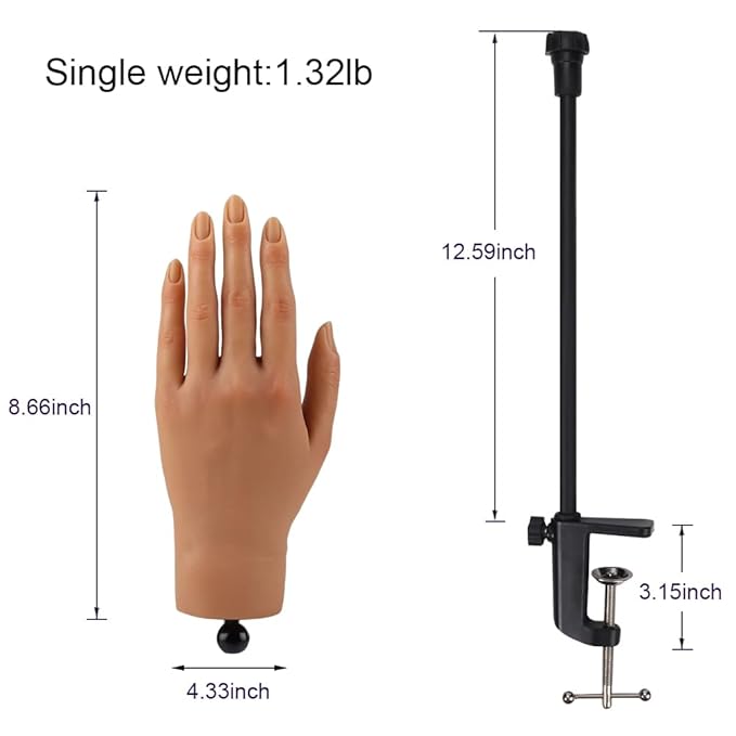 Nail Pratice Training Hand for Acrylic Nails with Stand Bracket,Soft Silicone Maniquin Hand, Flexible Bendable Nail Practice Fake Hand for Nails Art Practice Tool