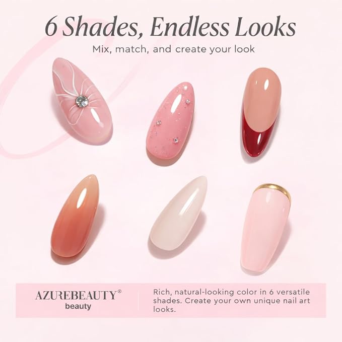 AZUREBEAUTY 6 Colors 15ml HEMA Free Gel Nail Polish Set, Same Color Bottles, Soak Off UV LED Gel Polish Kit Nail Art for DIY at Home Manicure Salon Gifts, Nude Pink Beige Burgundy Red