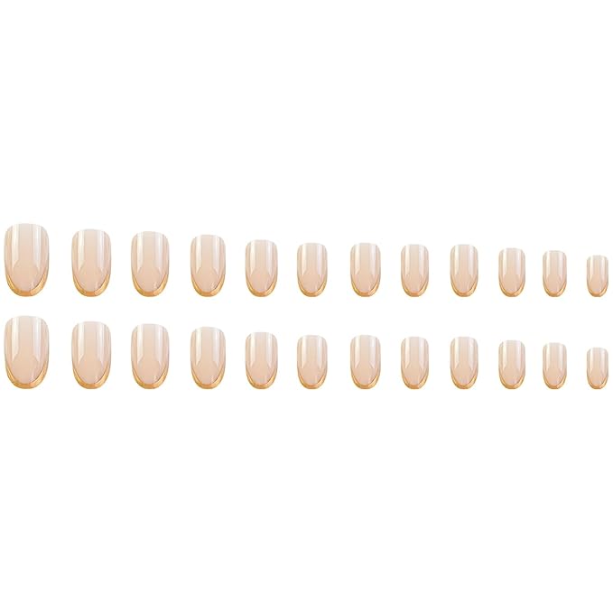 French Tip Press on Nails Short Almond MABKJLF Fake Nails False Nails with Gold Tips Designs Natural Nails Glossy Glue on Nails Full Cover Acrylic Nails for Women Girls 24 Pcs