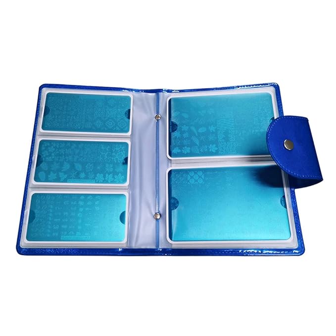 50 Slots Image Stamper Plate Collection Nail Art Stamp Plate Stamping Plates Cases Stamp Nail Template Organzier for 6.0x12.0cm and 9.5X14.5CM Nail Art Plates(Dark Blue)